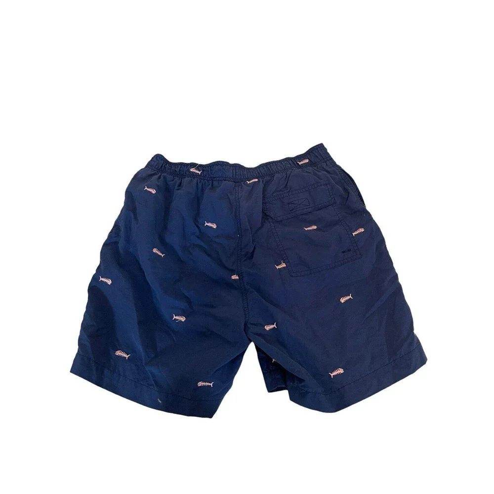 J Mclaughlin Mens Gingham Blue Fish Fishes Swim Trunks Suit Bathing Size S RARE‎